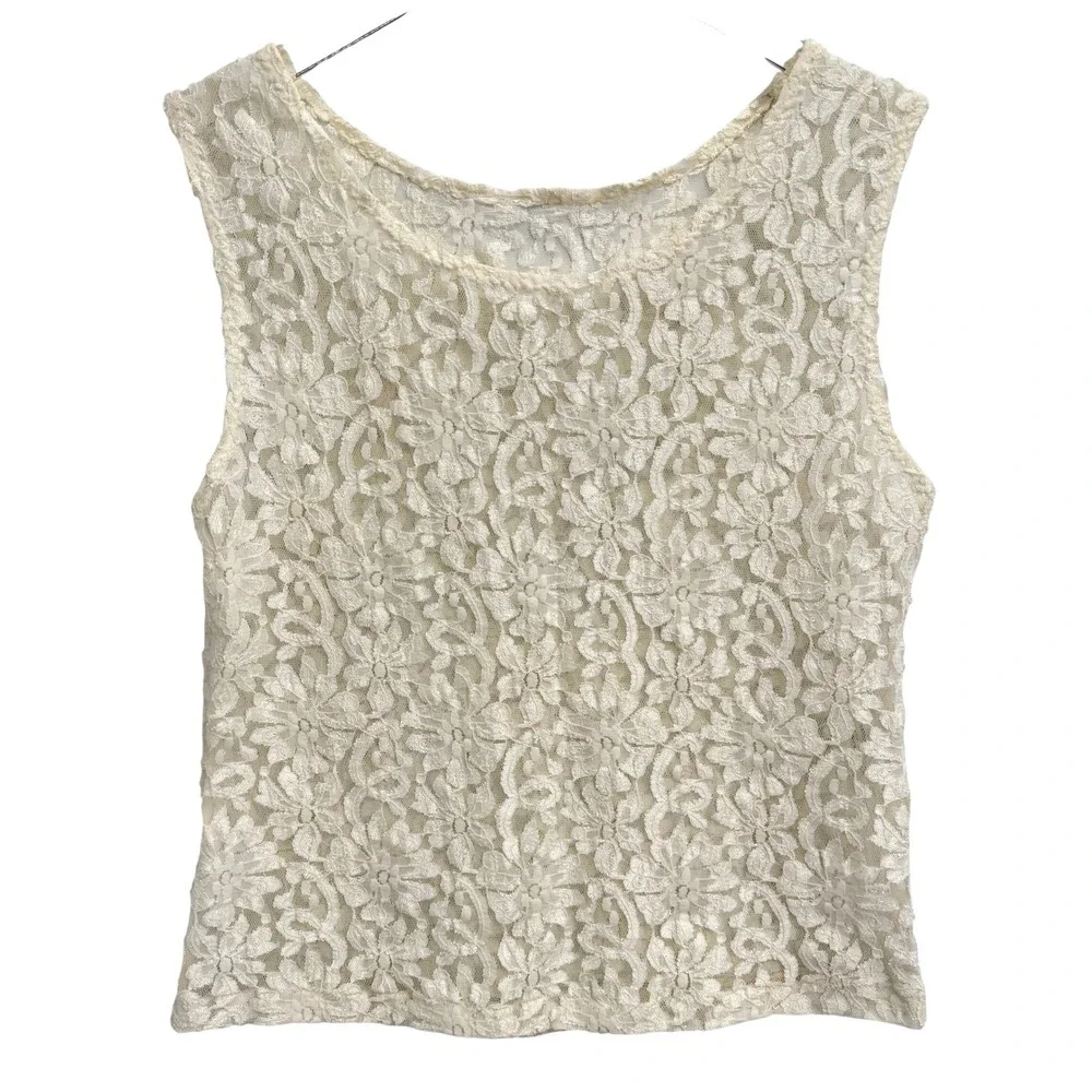 Vintage Cinema Etoile Floral Lace Sheer Tank Top Size M Ivory Fairy Whimsigoth - Picture 1 of 8